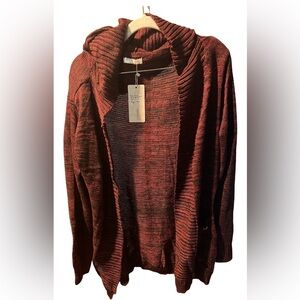 Coofandy Women’s Black and Red Hooded Open Cardigan Sweater with Front Pockets